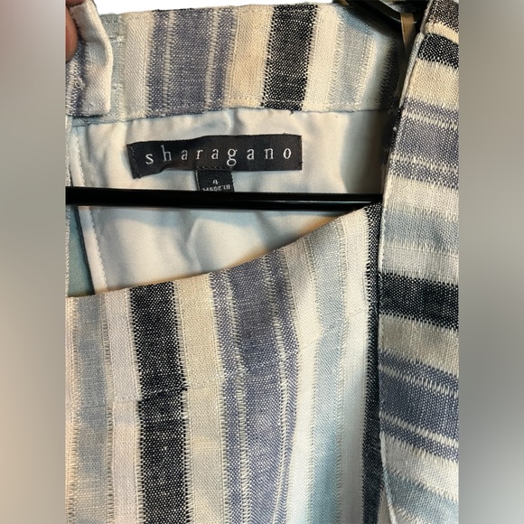 Sharagano Linen Blend Sleeveless Key Hole Back Blue Striped Mini Dress size 4 - Picture 4 of 5